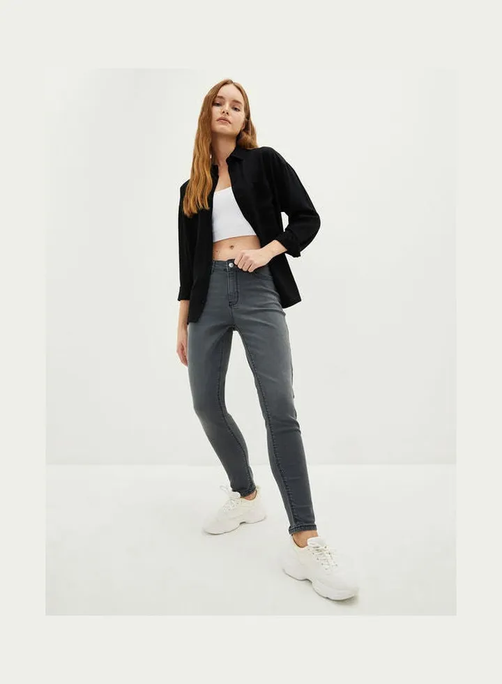 Normal Rise Skinny Fit Rodeo Jean Trousers For Women With Pocket Detail Grey