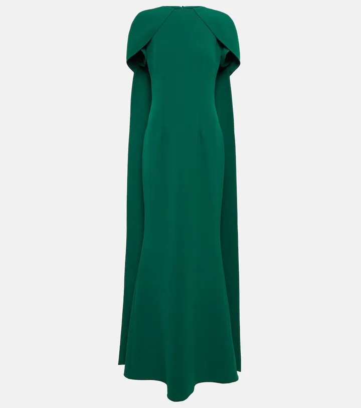 Ginkgo cape-detail crepe gown