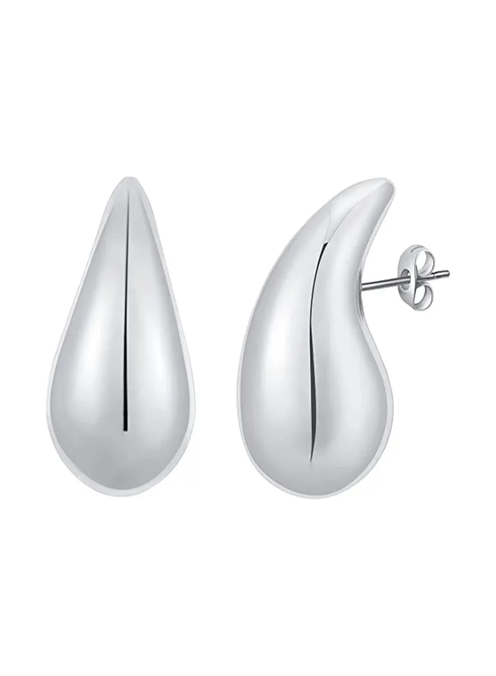 Heavy women's silver hoop earrings,lightweight teardrop hollow hoops,hypoallergenic women's silver plated earrings,fashion jewelry for girls.