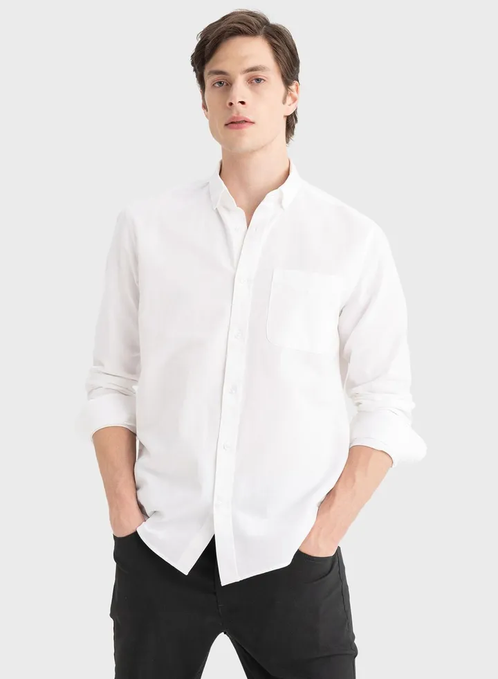 Regular Fit Polo Collar Oxford Long Sleeve Shirt