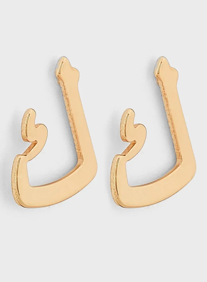 Arabic Initial "K" Stud Earrings