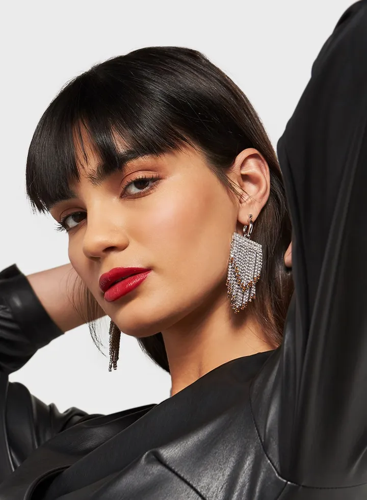 Rhinestone Crystal Studded Dangle Earrings