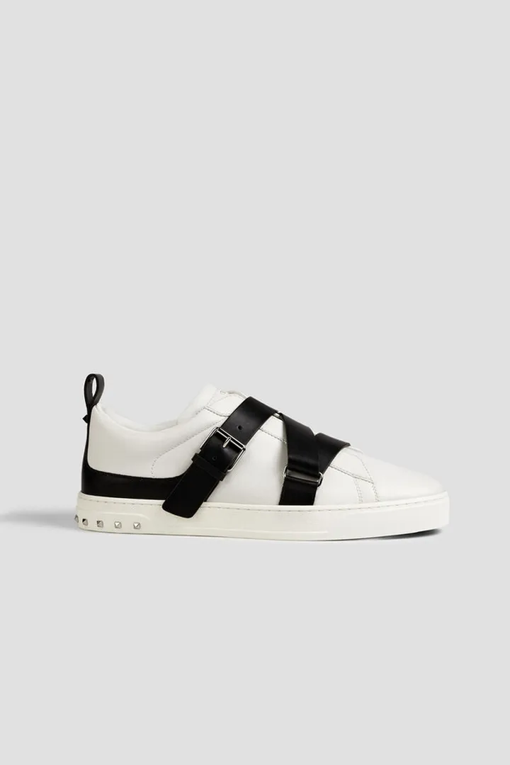Rockstud V-Punk buckled leather sneakers