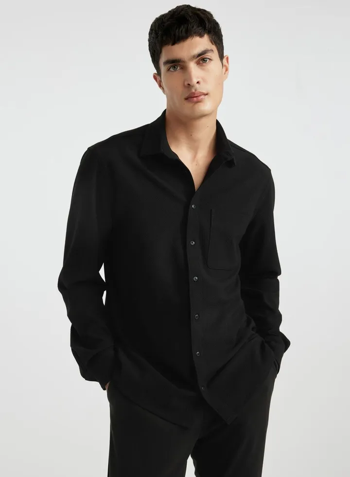 Regular Fit Polo Collar Crinkle Long Sleeve Shirt
