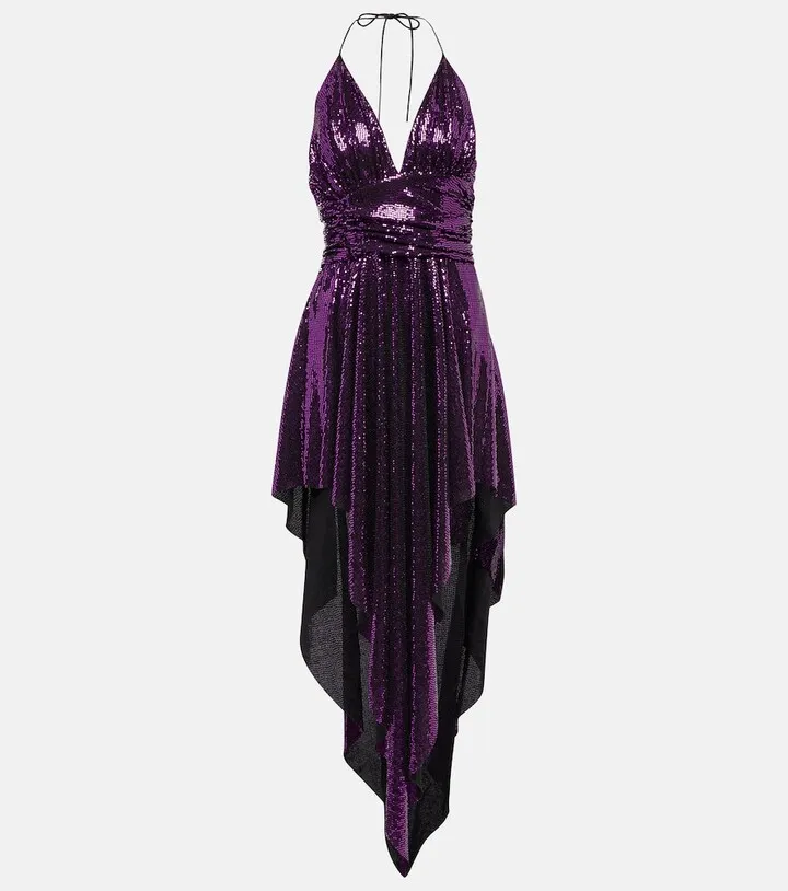 Embellished asymmetrical midi dress