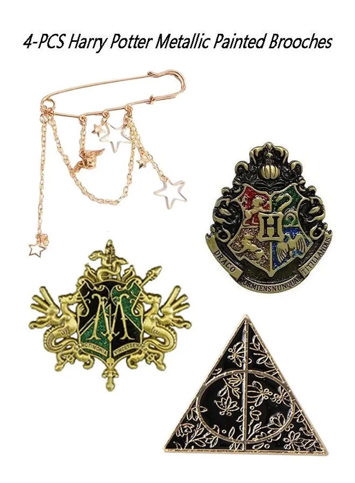 4-PCS Harry Potter Metallic Lacquer Brooch Jewelry