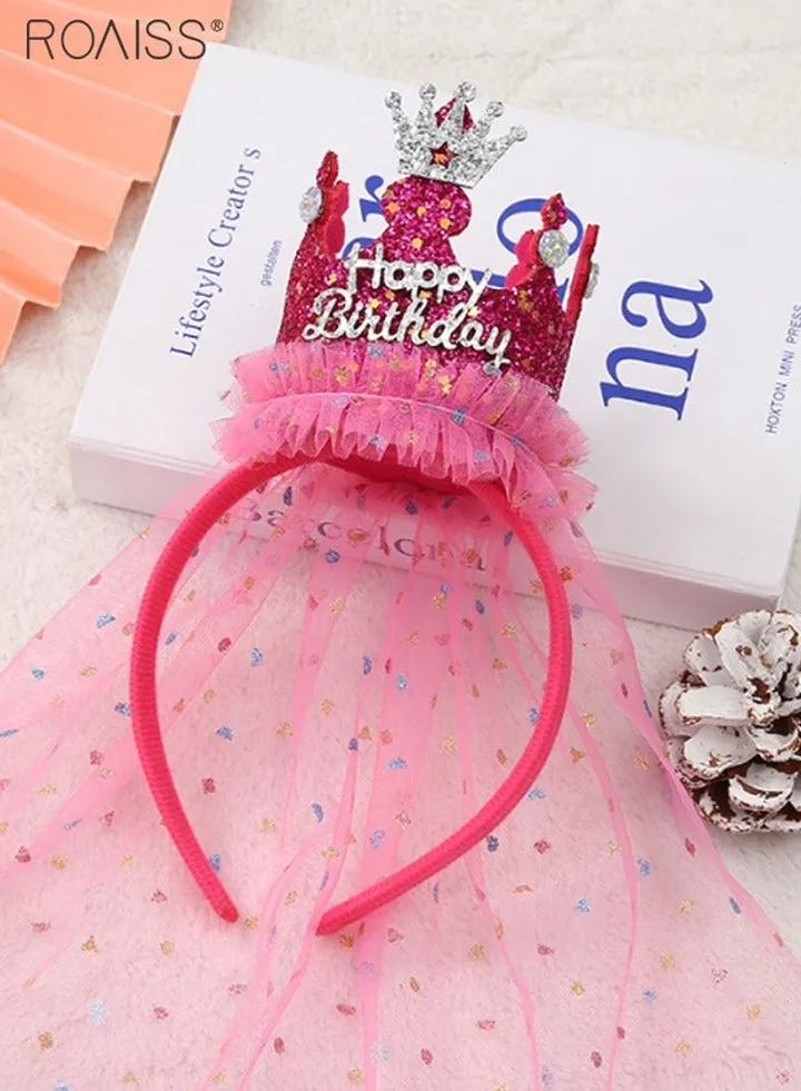 Children's Birthday Party Headband Mesh Crown Girl'S Birthday Hair Jewelry Sequins Decorative Birthday Accessories
