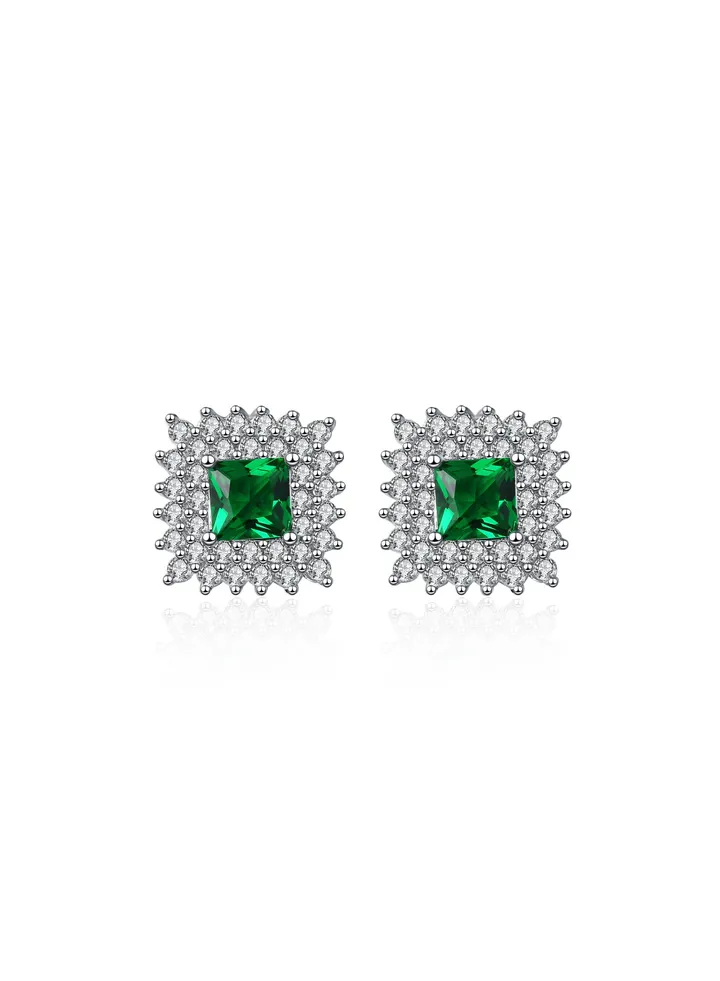 Ladies Fashion Emerald Gemstone Earrings Girls Jewelry Square Gemstone Diamond Silver Earrings