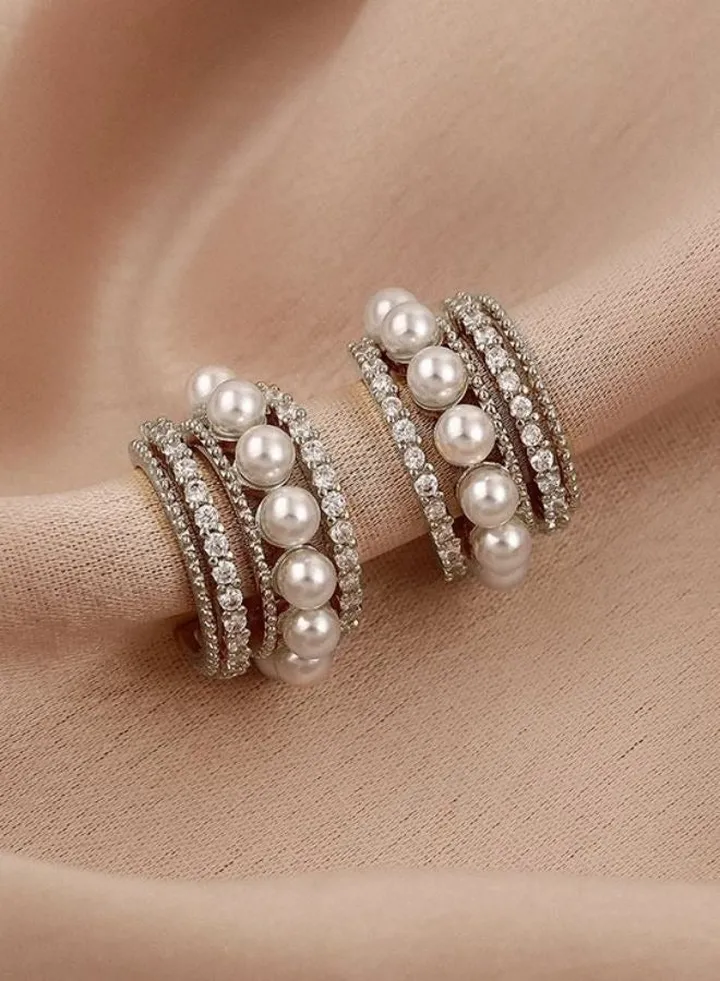Pearl Hoop Earrings Ins Luxury Stylish Diamond Ear Studs S925 Silver Needle for Women Girls Gold