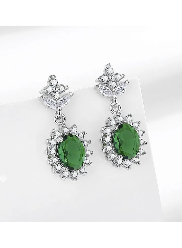 Women's luxury earrings set with emerald zircon silver earrings for girls