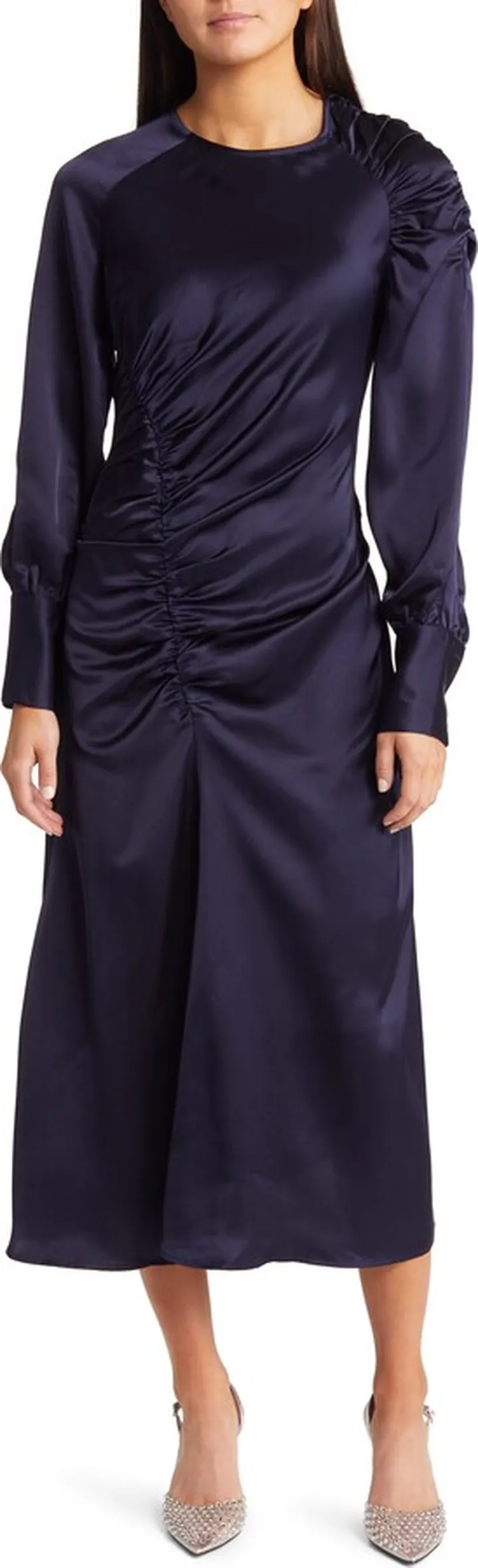 Ruched Long Sleeve Midi Dress