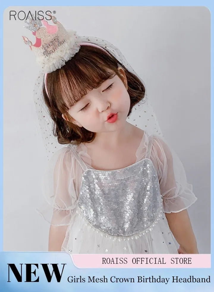 Children's Birthday Party Headband Mesh Crown Girl'S Birthday Hair Jewelry Sequins Decorative Birthday Accessories