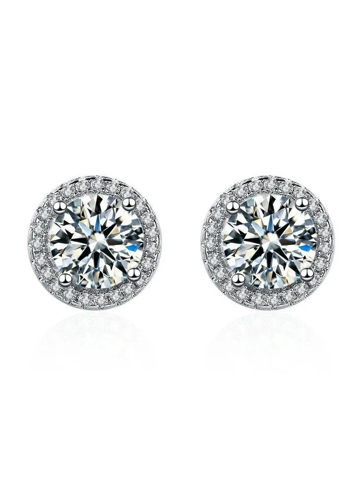 Women's Stud Earrings Fashion Full Diamond Princess Round Bag Earrings Stud Earrings Girls Silver Earrings