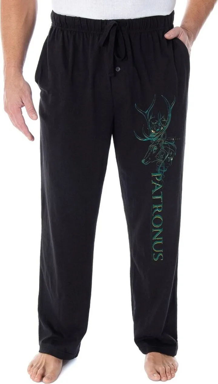 Harry Potter Pajama Pants Men's Expecto Patronum Stag Patronus Lounge Pants (2X) Black