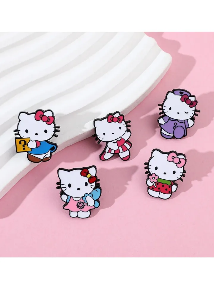 5-pack of cartoon Sanrio Hello Kitty metal badges, painted brooches, pins and accessories