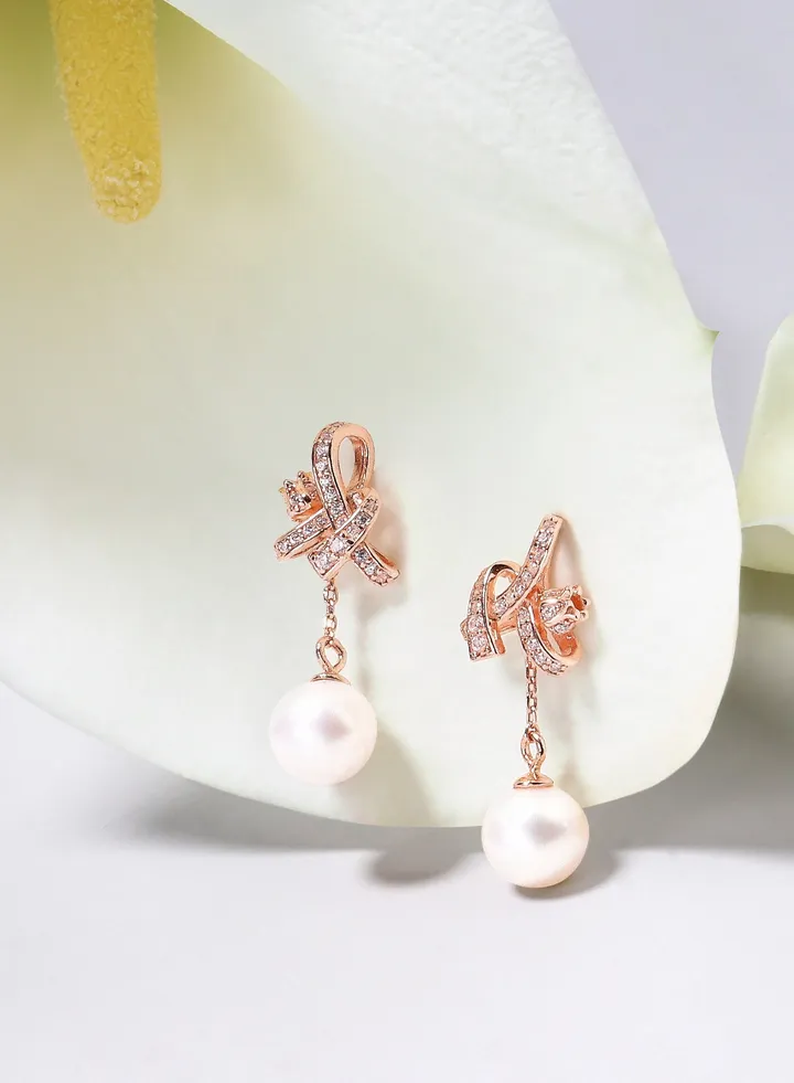 Women' Earrings with White Pearl Stering Silver Lily Flower Eardrops Gift for Women Wife Girlfriend
