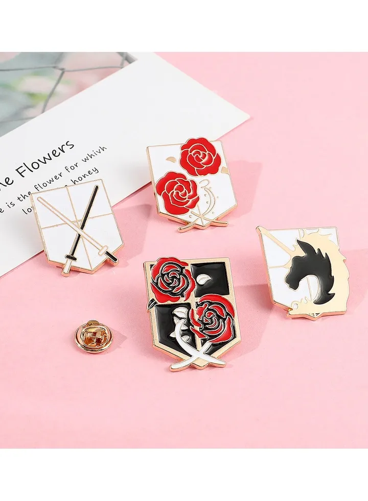 4 pack anime attack on titan metal badges painted brooch accessories