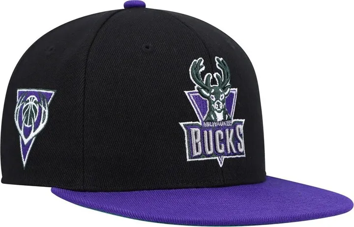 Men's Mitchell & Ness Black and Purple Milwaukee Bucks Hardwood Classics Snapback Hat