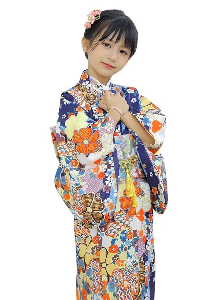 Al Aoyama Japan girl's Kimono Robe Yukata Tuxedo Ruffle Dress Blossom Bathrobe Sleepwear yukata and waist band