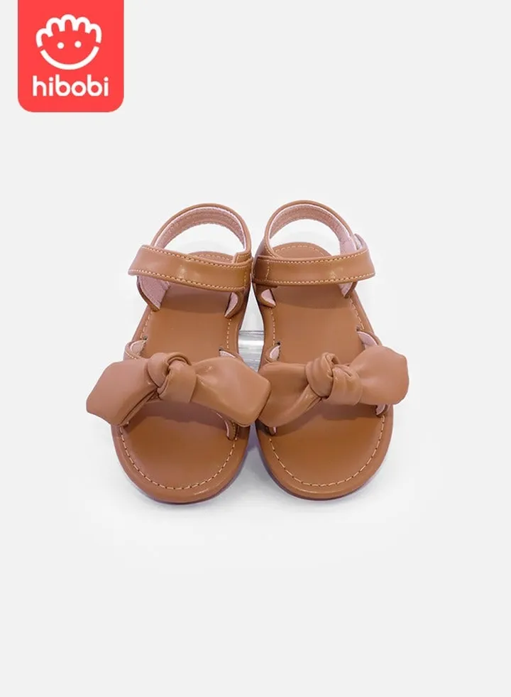 Girls Velcro Bow Sandals-Brown