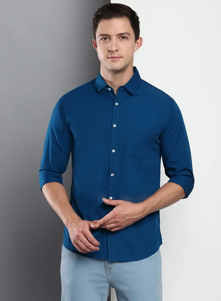 Men's Solid Slim Fit Cotton Casual Shirt with Spread Collar & Full Sleeves.