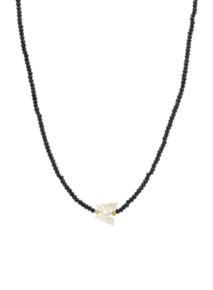 Black beads necklace with butterfly pendant
