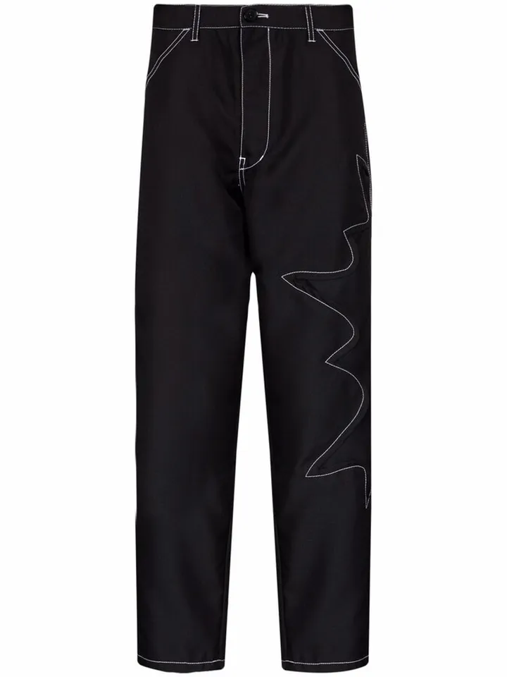 Contrast-Stitching Straight Leg Trousers