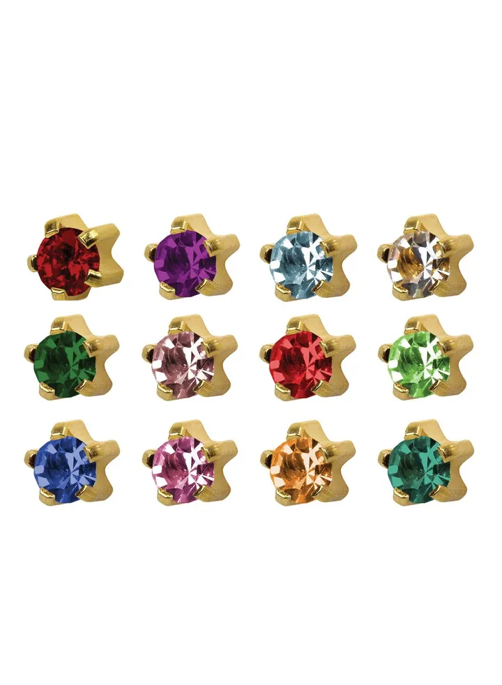 Sterilized Earring 24K Gold Plated Tiffany 4mm Assortment Crystal Stone dozen (12 pieces)