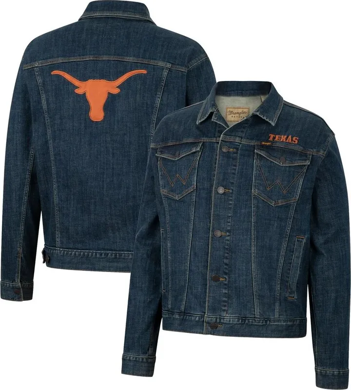 Men's Colosseum x Wrangler Navy Texas Longhorns Retro Button-Up Denim Jacket