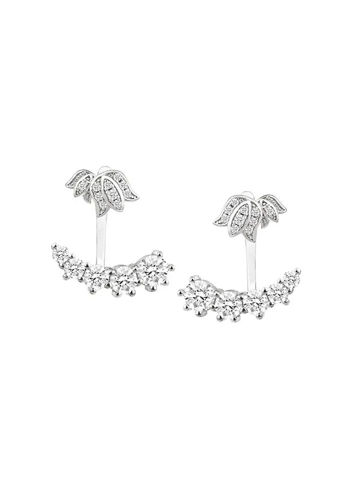 Women's Floral Silver Jacket Earrings
