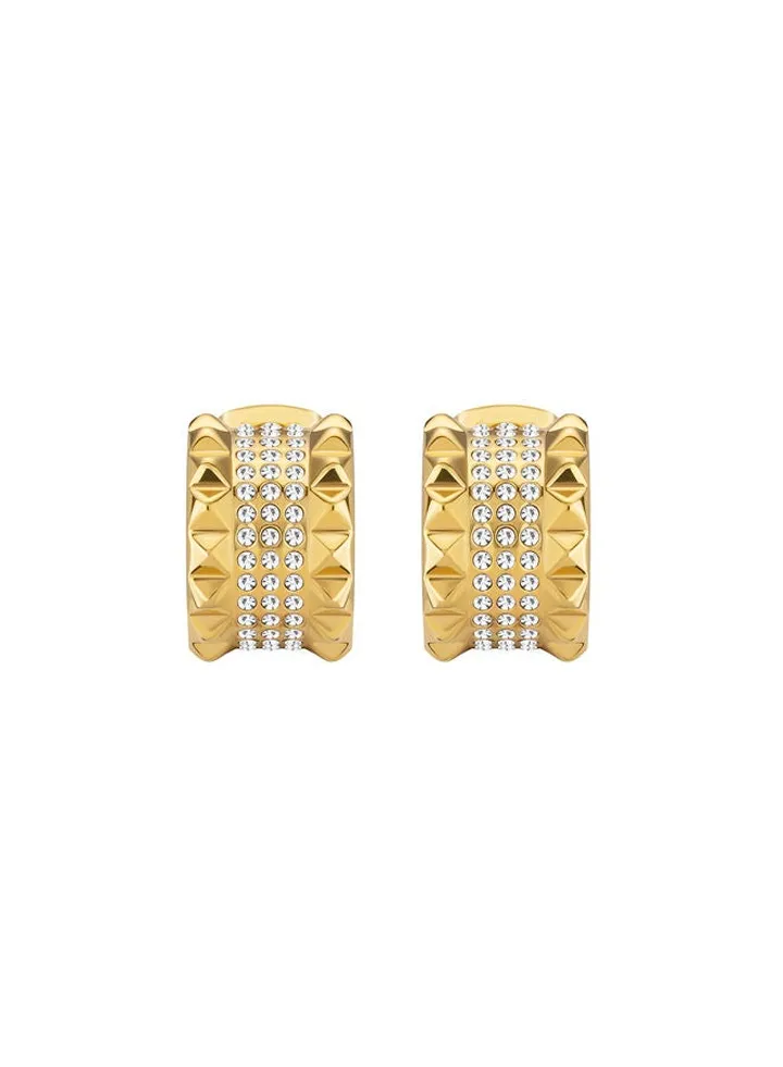 Police Barrel Yellow Gold Plated Stainless Steel Ladies Earrings With Crystals - PEJLE0001402