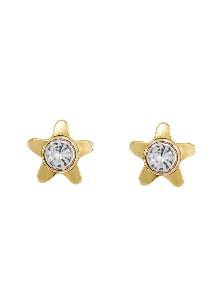 Sterilized Earring 24K Gold Plated 4mm Tiffany Star with Crystal stone dozen (12 pieces)