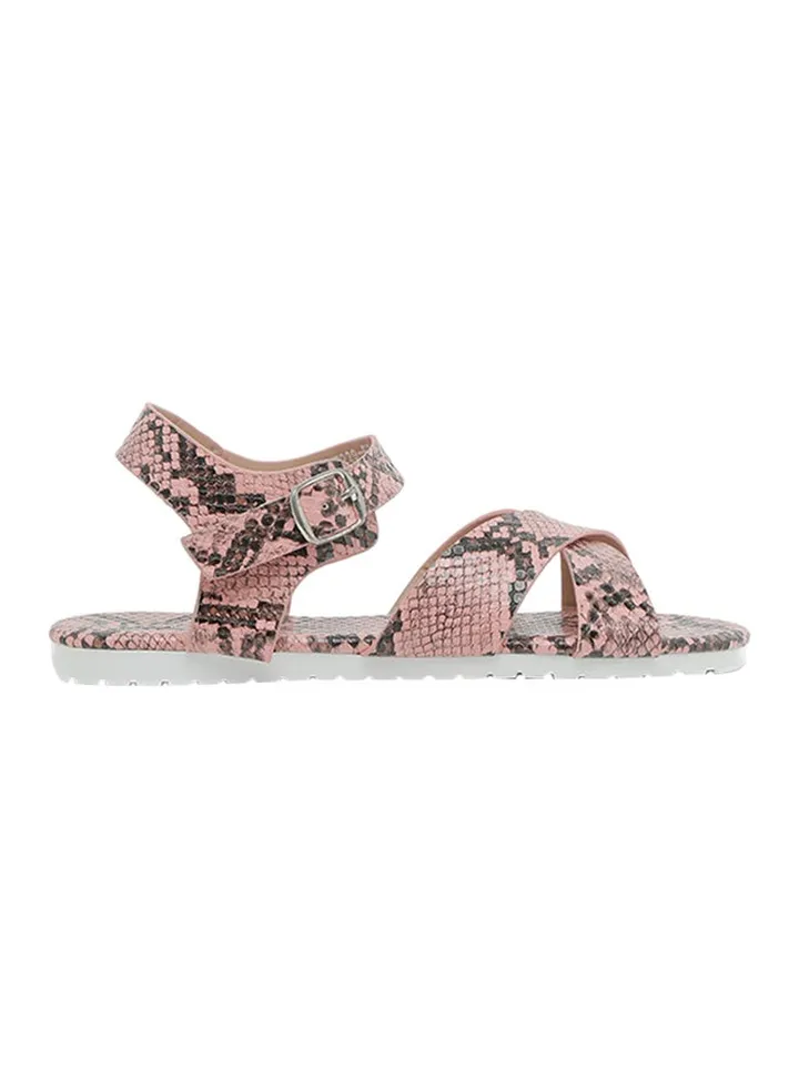 Girls Snakeskin Sandals Pink/Black