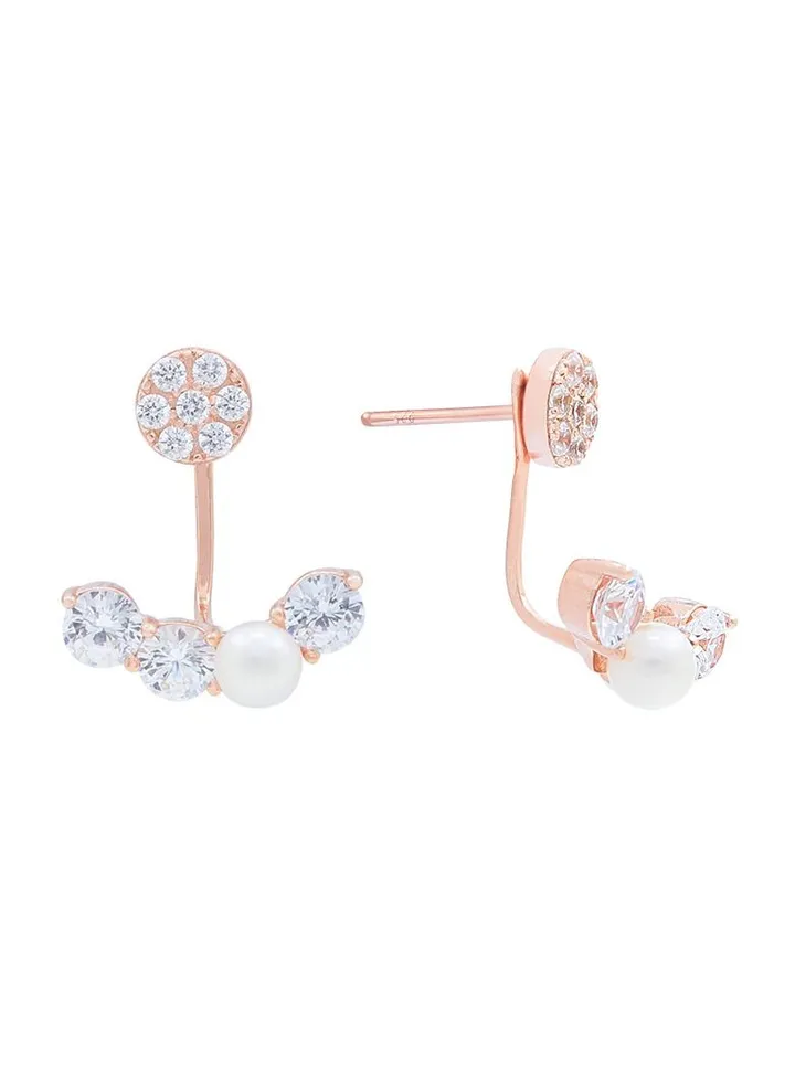 Women's Silver Jacket Earrings with White Pearl