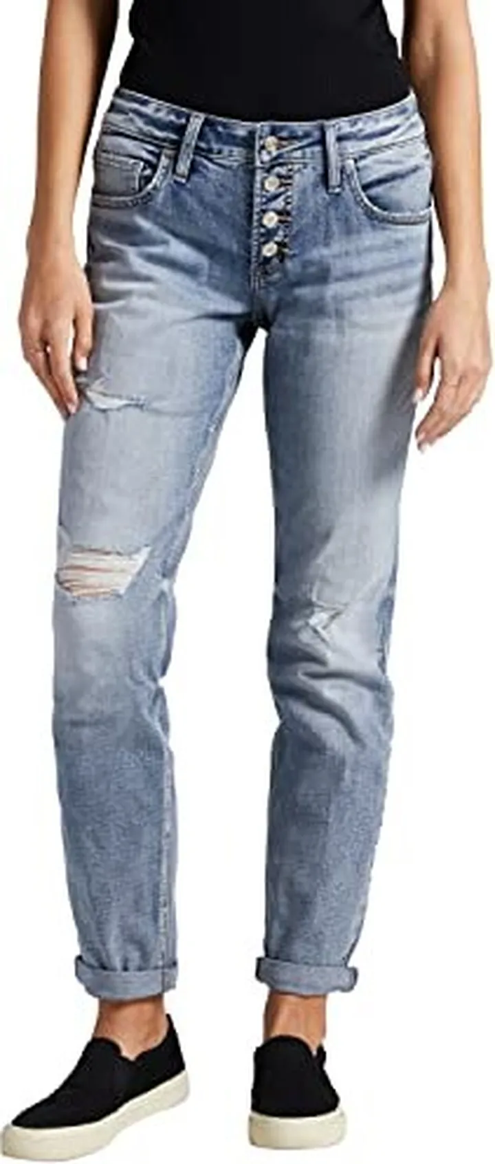 Silver Jeans Co. Women's Boyfriend Mid Rise Slim Leg Jeans