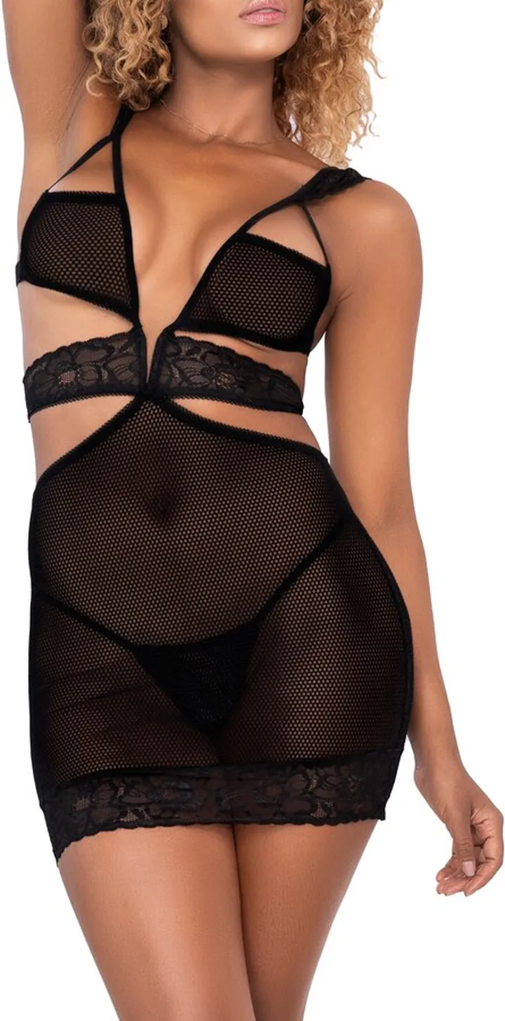 Cutout Mesh & Lace Chemise