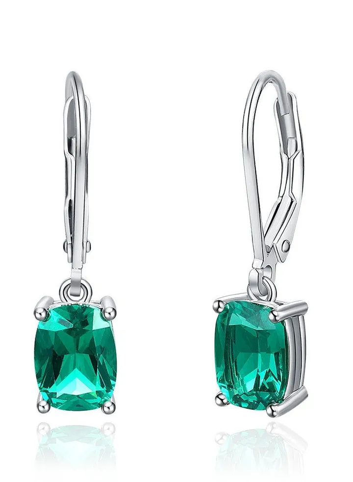 925 Sterling Silver Green Zircon Drop Earrings Lever Back Jewelry
