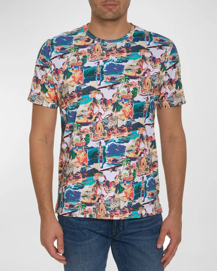 Men's Hawaiian Summer Knit Graphic T-Shirt