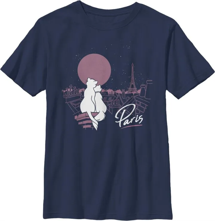 Boy's Aristocats Duchess and Thomas Love in Paris T-Shirt - Navy Blue - Small