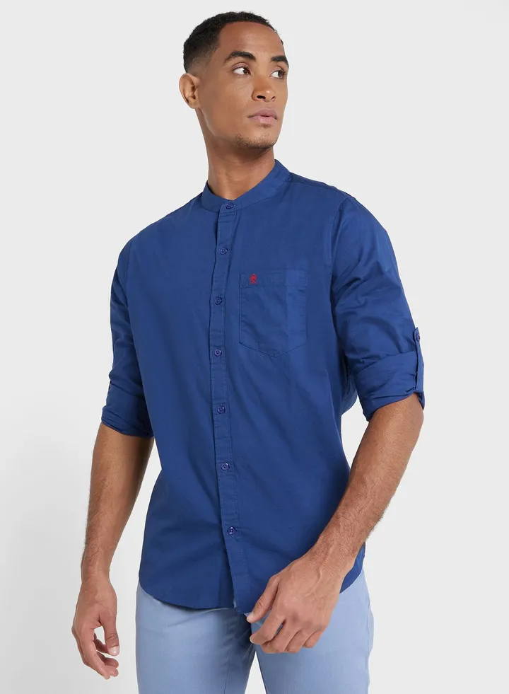 Thomas Scott Men Blue Slim Fit Casual Cotton Shirt