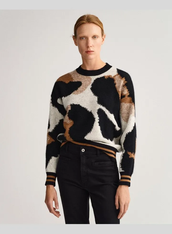 GANT Leopard Intarsia Crew Neck Sweater