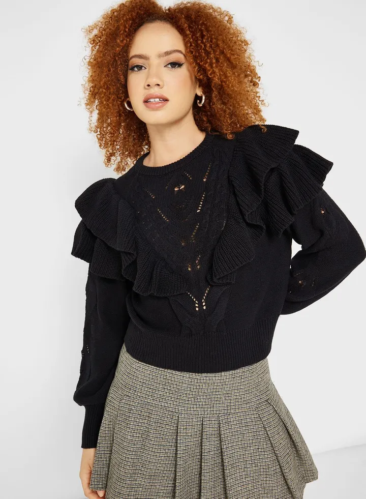 Ruffle Puff Sleeve Sweater