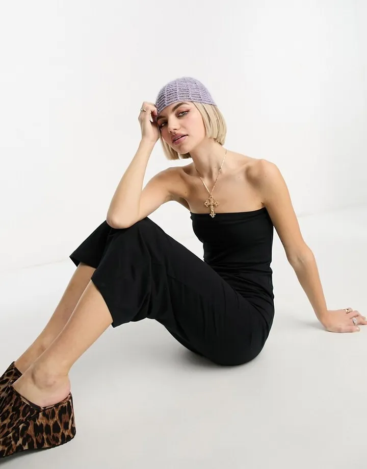 COLLUSION bandeau maxi dress in black