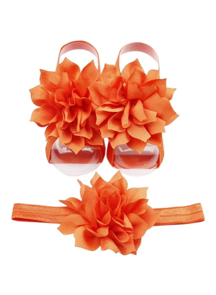 Flower Decor Barefoot Sandals With Headband Orange