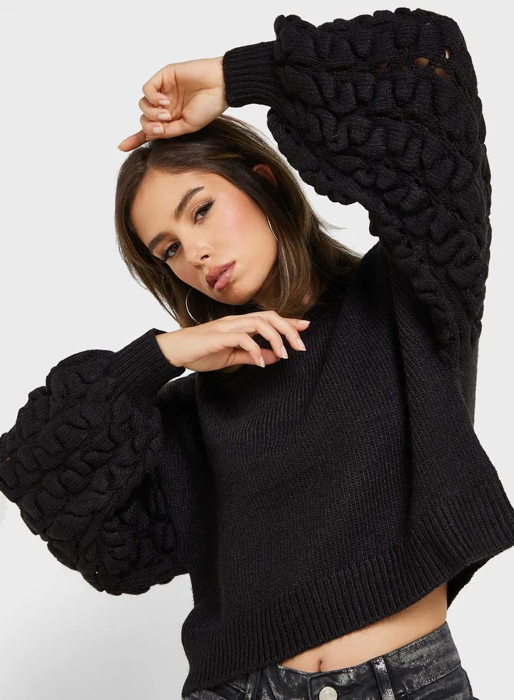 Balloon Sleeve Knitted Sweater