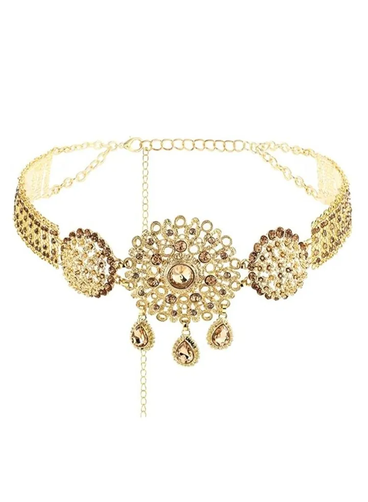 Waist Chains, Gold Rhinestone Pendant Waist Chains Belts, Crystal Water Drop Boho Belly Chain Belt, Flower Prom Waist Charm, Jewelry Accessories for Women and Girls, 1 Pcs