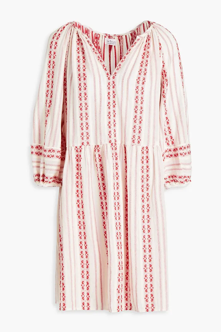Gathered cotton-jacquard mini dress