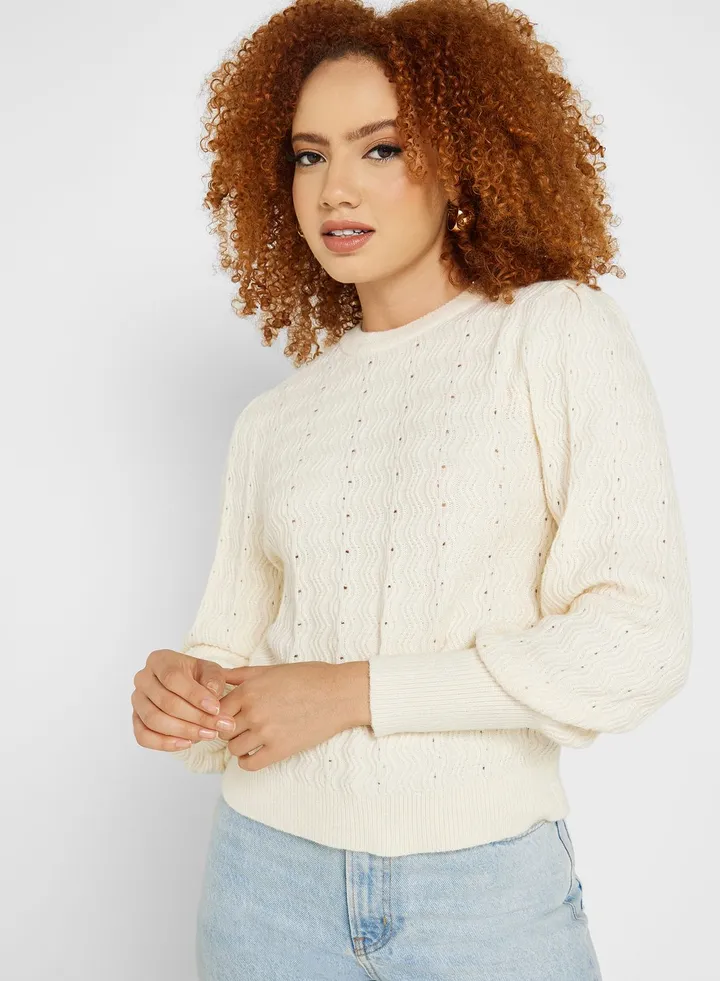 Puff Sleeve Crew Neck Sweater
