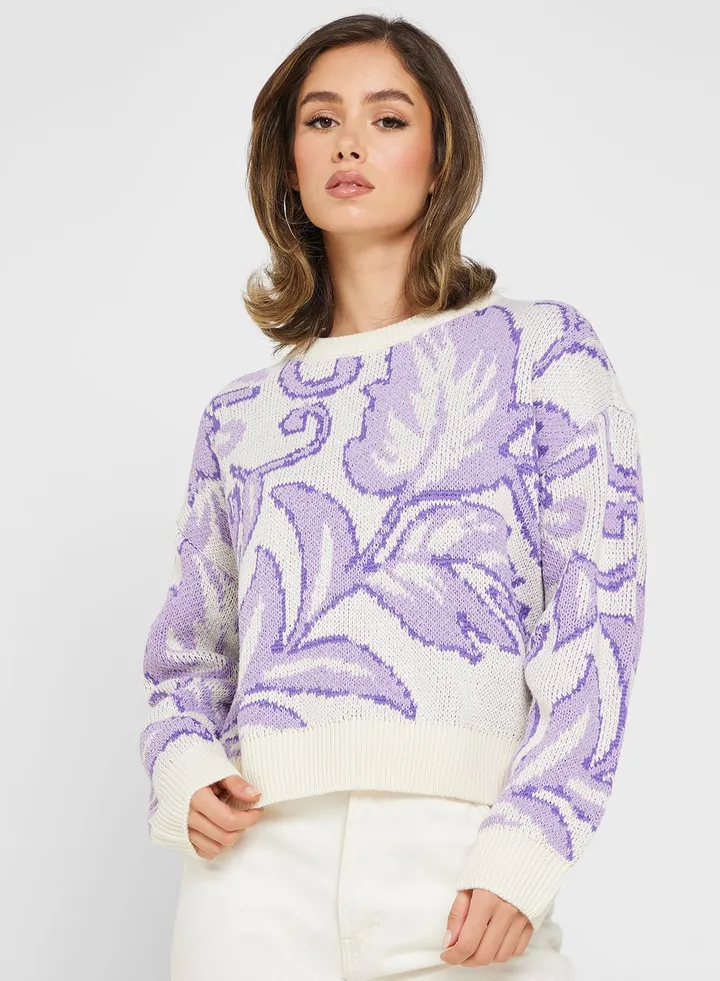 Floral Print Knitted Sweater