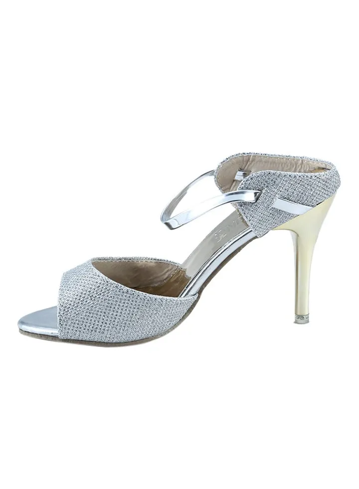 Fish Mouth Ankle Strap Sandal Silver